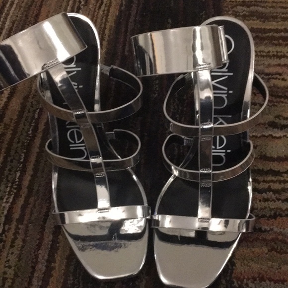 Calvin Klein Dolcita Silver Dress Shoes Preowned - Picture 1 of 7